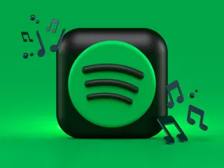 Spotify logo med hvit bakgrunn og musikkelementer